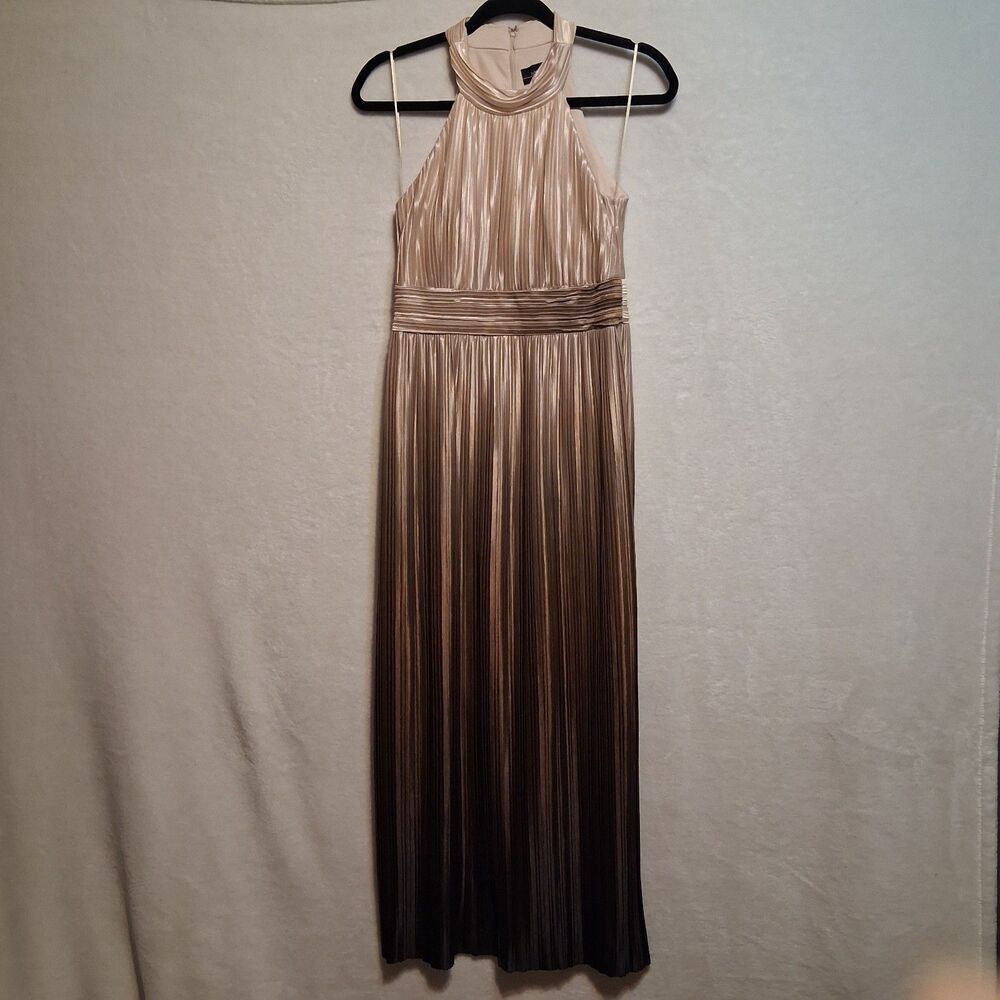 R&M Richards 4P Petite Dress Maxi Cream To Black Ombre Pleated Regal Event Gown